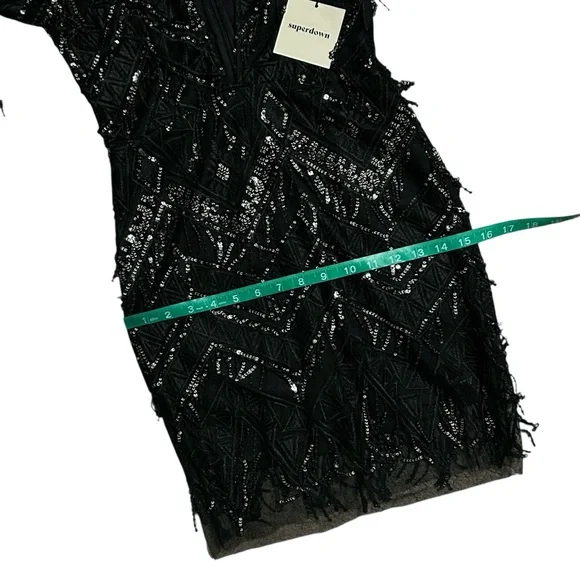 SUPERDOWN NWT Black Long Sleeve Nia Sequin Fringe Mini Dress XS - Picture 10 of 16